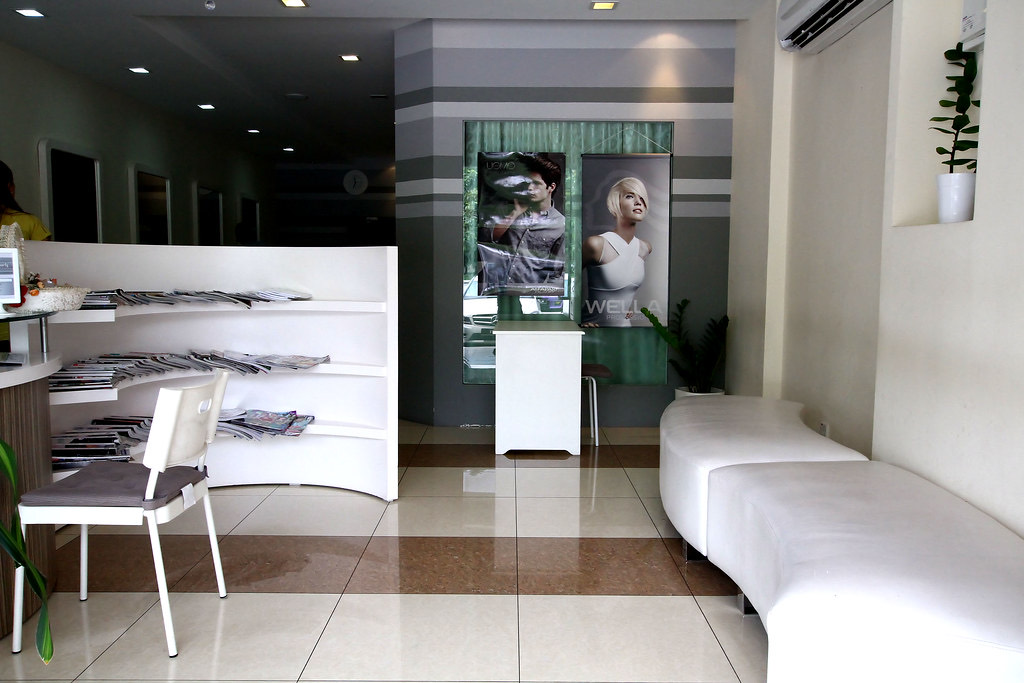 Bright, modern interior of the salon waiting area